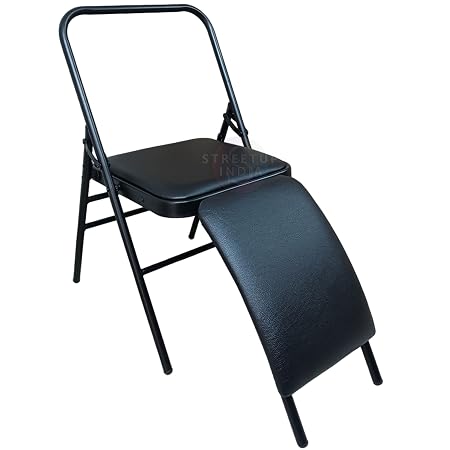 Streetup India® Iyengar Yoga Chair With Lumbar Back Support Backless/Meditation Chair For Yoga (Leather Cushion Cover),Black