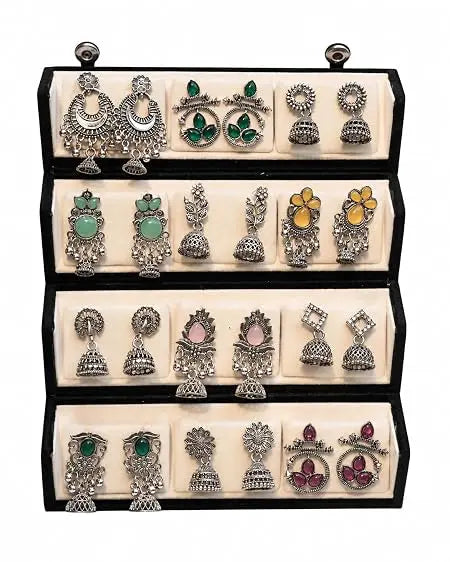 Oxidised Silver Plated Earrings Combo Set With Box for Women & Girls | 12 - Jados Fashion