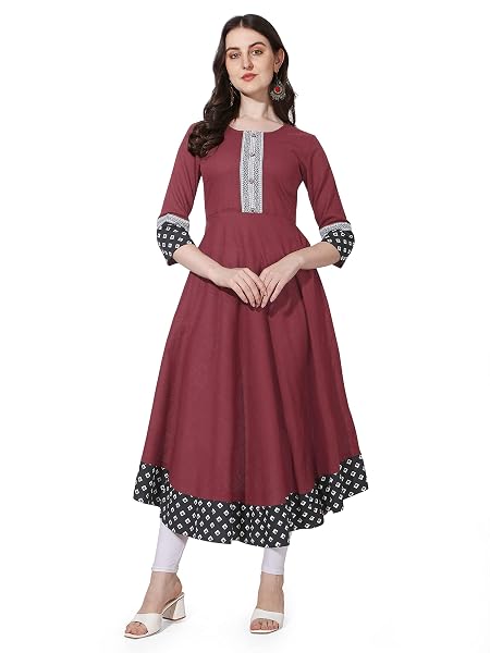 MIRCHI FASHION Women Anarkali Cotton Solid Kurti (K9355 - Maroon - L)