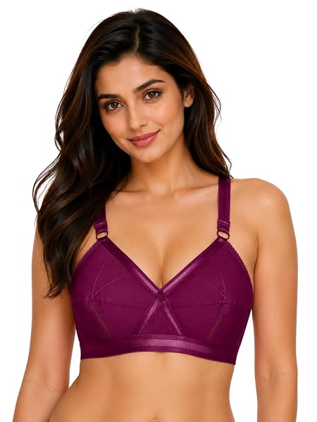 SONA Women's Perfecto Cotton Full Coverage Non-Padded Wirefree Everyday Bra - Anti Bacterial - Side Support Shaper (Pack of 1_Wine_76C)