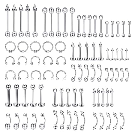 MAYCREATE® 85 pcs Stylish Piercing Stainless Steel Body Jewelry Set for Women and Men For Lip, Tongue, Eyebrow, Nipple, Belly-Button, Nose Piercings Piercing Art