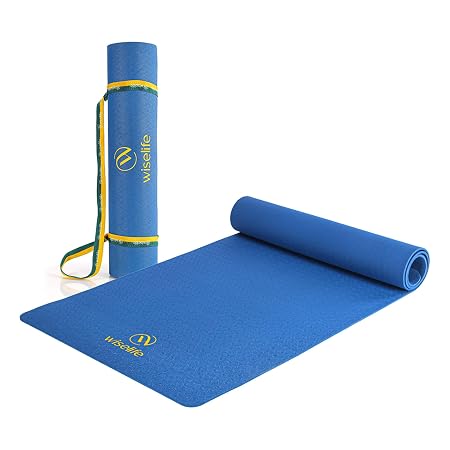 WiseLife Classic Eco-TPE 6 MM Yoga Mat with Yoga Strap for Men & Women | Extra Thick, Long & Wide Non-Slip, Anti-Tear Exercise Mat for Home, Gym, Workout, Fitness, Yoga & Pilates (Blue)