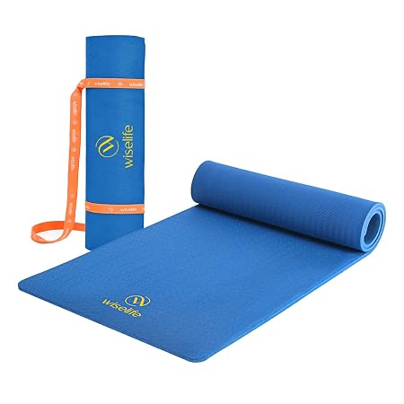 WiseLife Classic Eco-TPE 10 MM Yoga Mat with Yoga Strap for Men & Women | Extra Thick, Long & Wide Non-Slip, Anti-Tear Exercise Mat for Home, Gym, Workout, Fitness, Yoga & Pilates (Navy Blue)