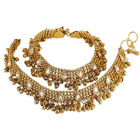 Shining Diva Traditional Jewellery Antique Gold Kundan Payal Anklets For Women and Girls (5634a)