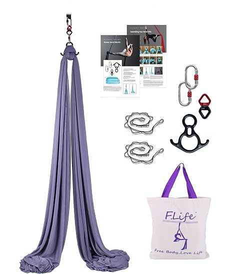 F.Life Aerial Silk Yoga Hammock Strater Kit -10 Yards For Flying Yoga (Dark Gray)