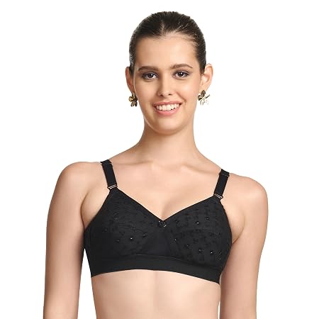 TRYLO Women's Cotton T-Shirt Bra Women's Non-Wired Bra (KRUTIKA Chiken_Black_38G)