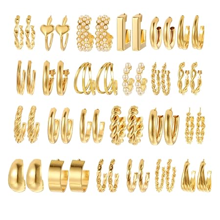 Shining Diva Fashion 24 Pairs Combo Set Latest Stylish Hoop Earrings for Women and Girls (15723er)