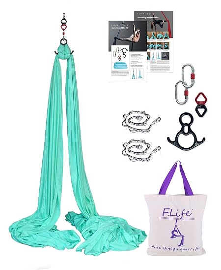 F.Life Aerial Silk Yoga Hammock Strater Kit -10 Yards For Flying Yoga (Turquoise)