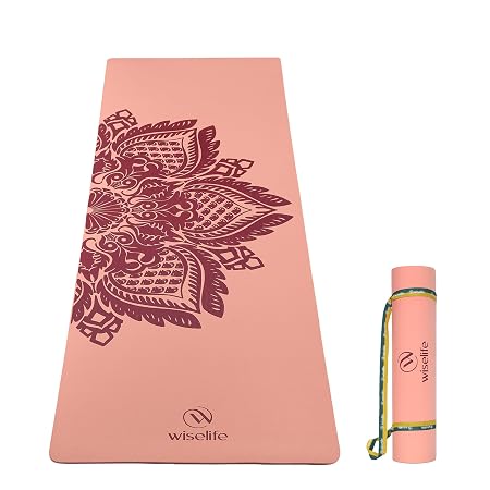 Wiselife tpe Printed 6MM Yoga Mat + Yoga Strap For Men, Women, Kids|Anti-Slip Extra thick, long & Wide Exercise Sports Mat For Workout, Fitness, Yoga, Gym, Home & Pilates (Botanical)
