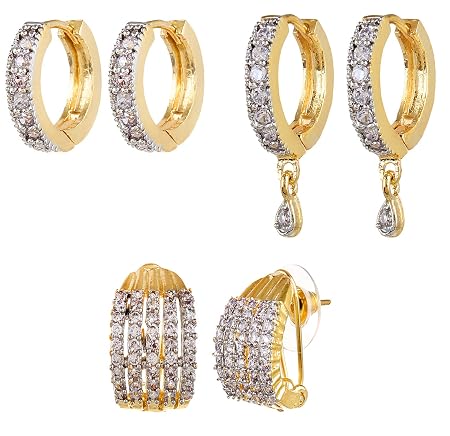 YouBella Jewellery Gifts Stylish Latest Traditional Ear rings Gold Plated Combo of Studs and Hoops Earrings Set for Girls and Women