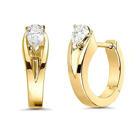 14kt Gold plated Hoop Stud Earring Pear Cut Diamond Solitaire Crystal - Jados Fashion