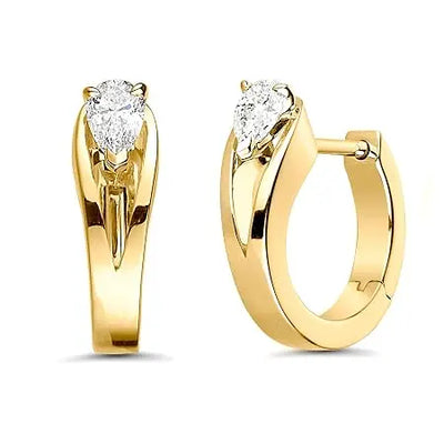 14kt Gold plated Hoop Stud Earring Pear Cut Diamond Solitaire Crystal - Jados Fashion
