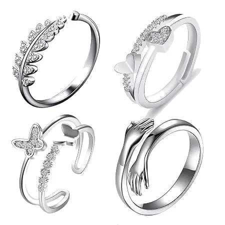 Silver Rings For Women Stainless Steetl AD Heart Hug Silver Adjustable Ring - Jados Fashion