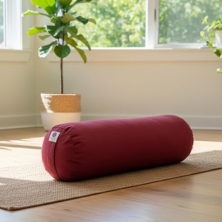 Streetup India® Yoga Bolster for Iyengar Yoga With Premium Cotton Washable Cover (Maroon, Standard)