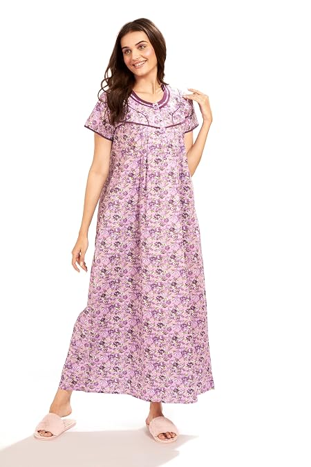 AV2 Women Cotton Printed Maxi Nighty Wine, XL