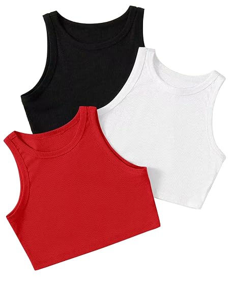 (Pack of 3) Stylish Sleeveless Round Neck Ribbed Tank Tops for Women and Western Crop Top