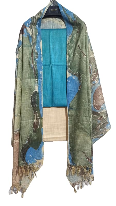 HAIDER ALI Handloom Cotton Silk Unstitched Salwar Suit Set for Women with Marble Print Dupatta | Dress Material for Women & Girls (Firoza)