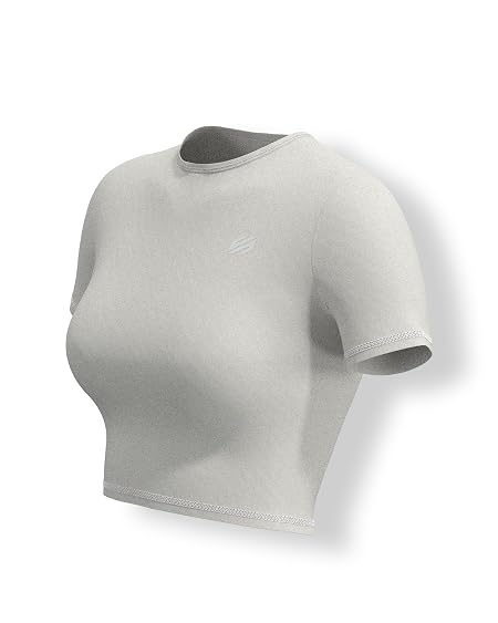 Sfytt Women Gym Crop Top Athletic Yoga Short Sleeve Fitness Tight Tee Outdoor Workout Cropped Tank Tops (Light Grey-XS)