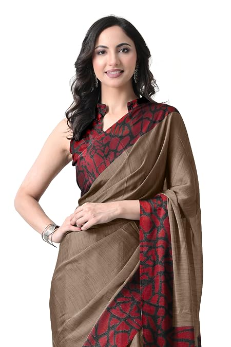 MIRCHI FASHION Women's Plain Weave Chiffon Contrast Border Printed Saree with Blouse Piece (33101 - Leaf Green, Beige)