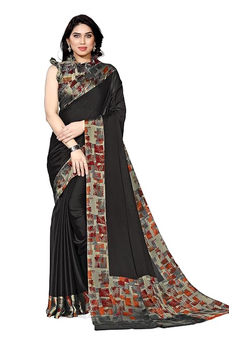 MIRCHI FASHION Women's Plain Weave Chiffon Georgette Saree with Blouse Piece (25782A - Black)