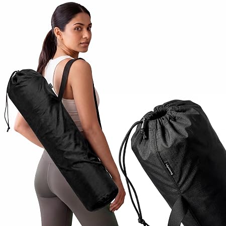 Lifelong Yoga Mat Bag for Women & Men | Lightweight Durable Polyester | Drawstring Closure & Fixed Shoulder Strap | Reinforced Stitching | Premium Yoga Carry Bag Without Yoga Mat (Black)