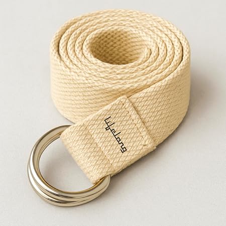 Lifelong Yoga Belt for Women and Men - Yoga Strap for Stretching with Extra Safe Adjustable D-Ring Buckle - Perfect for Your Yoga Session - 6 Feet, Beige
