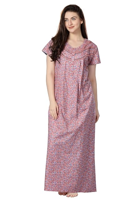 Soulemo Women Cotton Floor Length Nighty (S - Bust 38, Peach) 1633CS