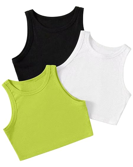 (Pack of 3) Stylish Sleeveless Round Neck Ribbed Tank Tops for Women and Western Crop Top