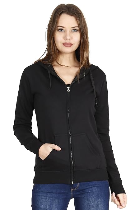 FLEXIMAA Women's Cotton Regular Fit Hooded Hoodie (Whooblack7C-Xl_Black_X-Large)