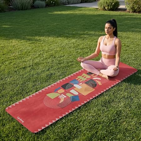 Lifelong Suede & Natural Rubber Yoga Mat for Woman & Man | Non-Slip & Anti-Skid | 6mm Yoga Mat for Man |Exercise Mat for Yoga, Workout & Pilates | Gym Equipment for Home Workout | Free Carry Bag (Red)