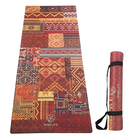 Wiselife Microfiber & Natural Rubber Yoga Mat + Carry Strap | 5MM | Extra Large Extra Wide | Anti skid Anti slip for Yoga & Workout (Marrakesh)