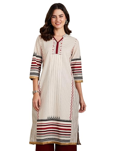 Amazon Brand - Myx Women's Cotton Regular Fit Kurti (SS19FS076A_Offwhite_XX-Large)