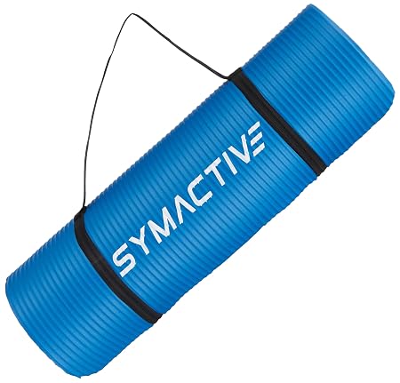 Amazon Brand - Symactive 13mm Extra Thick NBR Yoga Mat with Carrying Strap, Yoga Mat for Women & Men for Workout, Yoga and Fitness (Blue)
