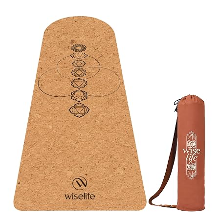 WiseLife Premium Cork Yoga Mat with Carry Bag | Natural Cork & Rubber, 6mm Thick | Extra Large Non-Slip Yoga Mat for Yoga, Pilates, Meditation & Fitness Workouts | (7 Chakra)