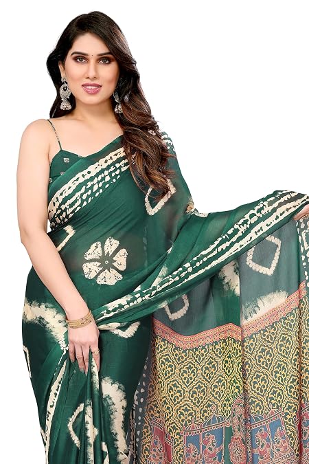 MIRCHI FASHION Chiffon Georgette Shibori Printed Sarees for Women with Blouse Piece (40042-Green)
