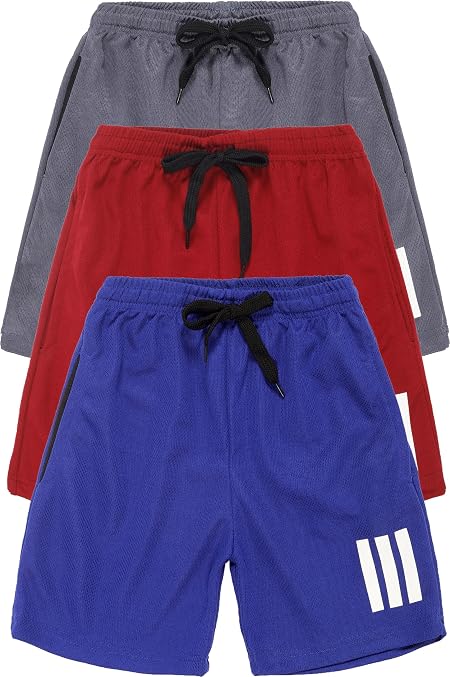 5IVE DEGREE Polyester Sports Shorts for Boys and Girls - Colour May Vary (11 Years - 12 Years, 3-Pack D1)