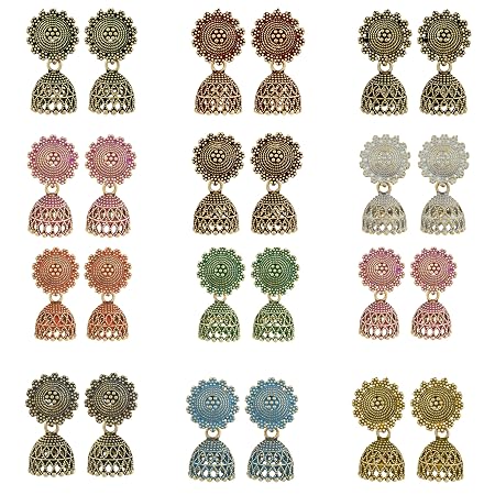 Fancy Fashion Jewellery Jhumka meenakari oxidised kundans flower Earrings