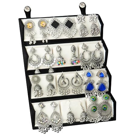 MakeYourGift Ishq E Jhumka Oxidized Metal Designer Earring Set of 12 with Folding Jewelry Box | Minimalist & Traditional Jhumka Set for Womens & Girls