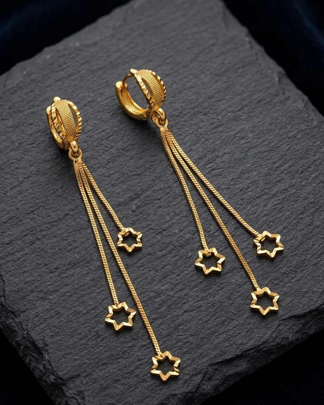 Triple Matariki 18K Gold Earrings from Premium Brass Jewellery.