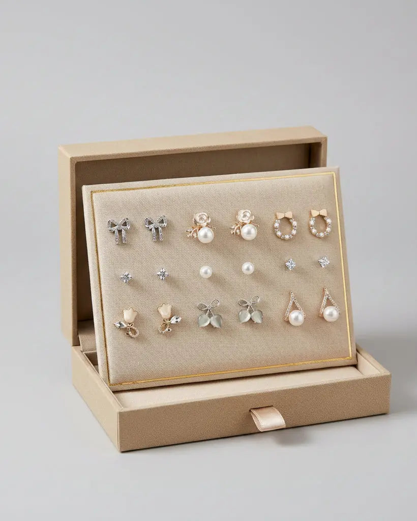 Trendy Korean Style Pearl Earrings Combo Pack (9 Pairs) Beads Alloy Stud Earring - Jados Fashion