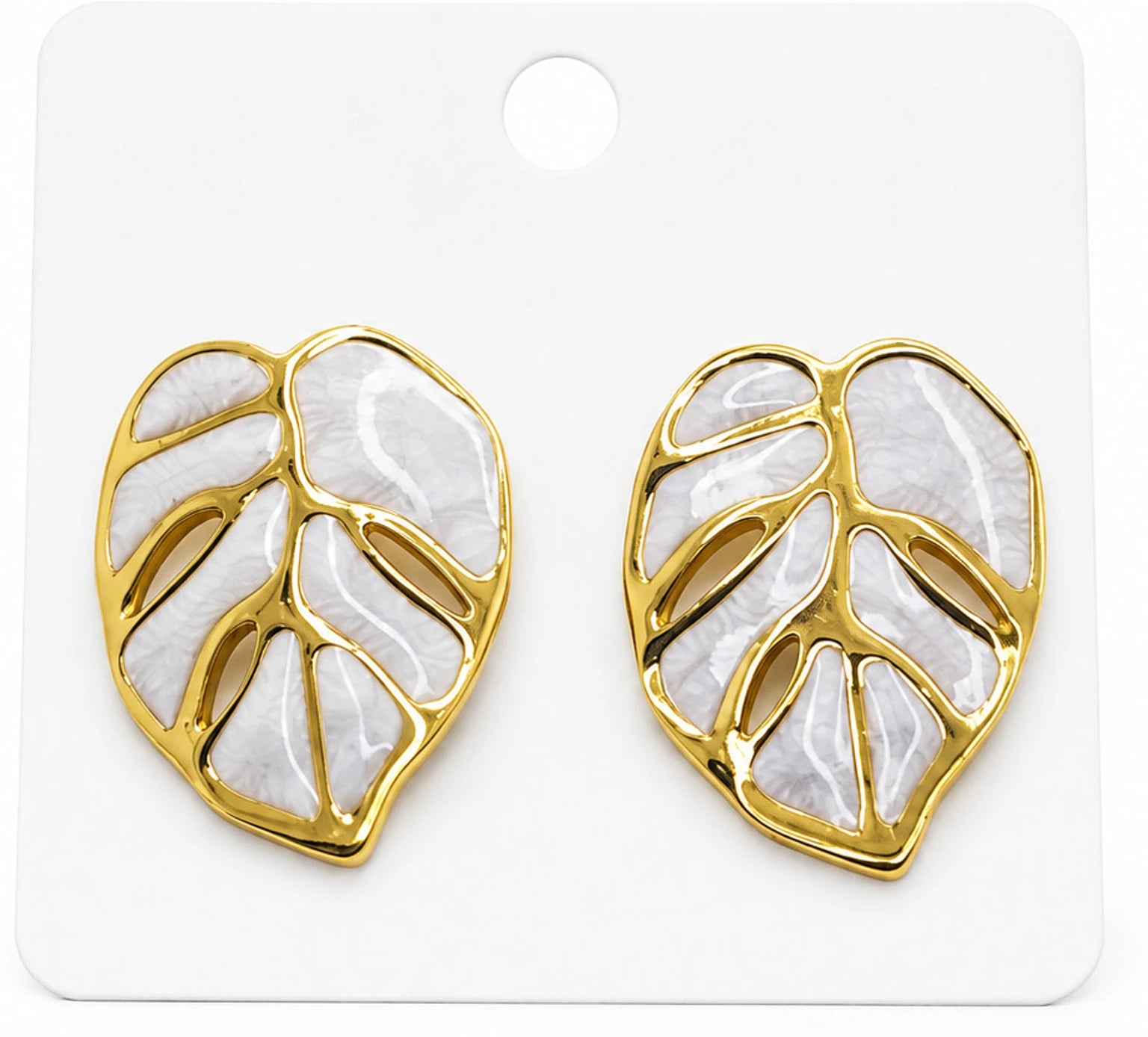 Korean Golden Leaf-Shaped Stud Earrings for Women, Alloy & Stainless Steel