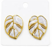 Korean Golden Leaf-Shaped Stud Earrings for Women, Alloy & Stainless Steel - Jados Fashion