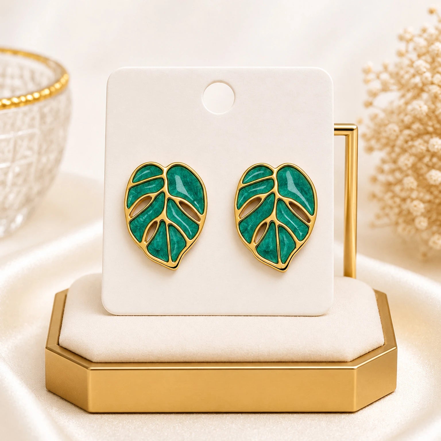 Korean Leaf-Shaped Stud Earrings for Women, Alloy & Stainless Steel