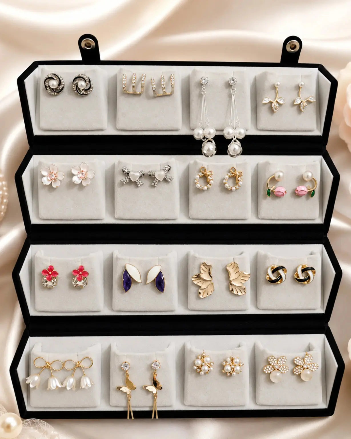 Viral 16 Pair Oxidised Earing Set With Folding Jewelery Box - Jados Fashion