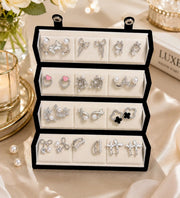 Korean Pearl & Crystal Earrings Combo Box Crystal Alloy Stud Earring, Earring Set - Jados Fashion