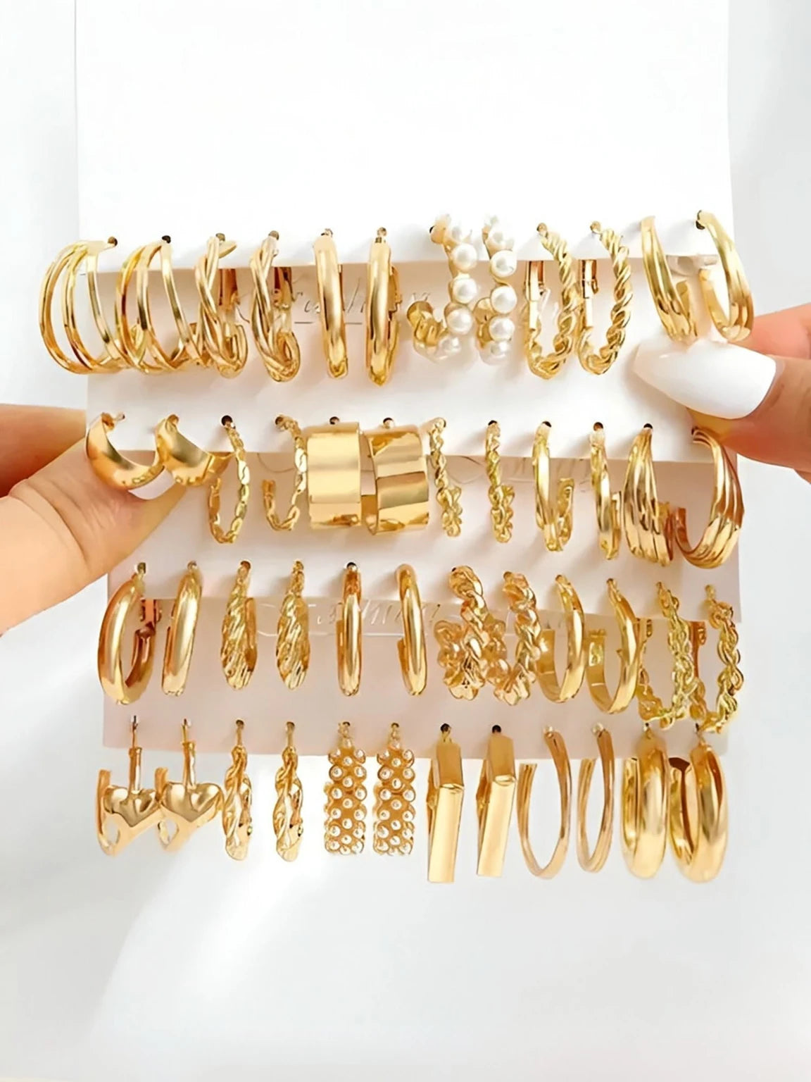 Combo Of 24 Pairs Gold Plated Hoop And Pearl Earrings For Women/Girls